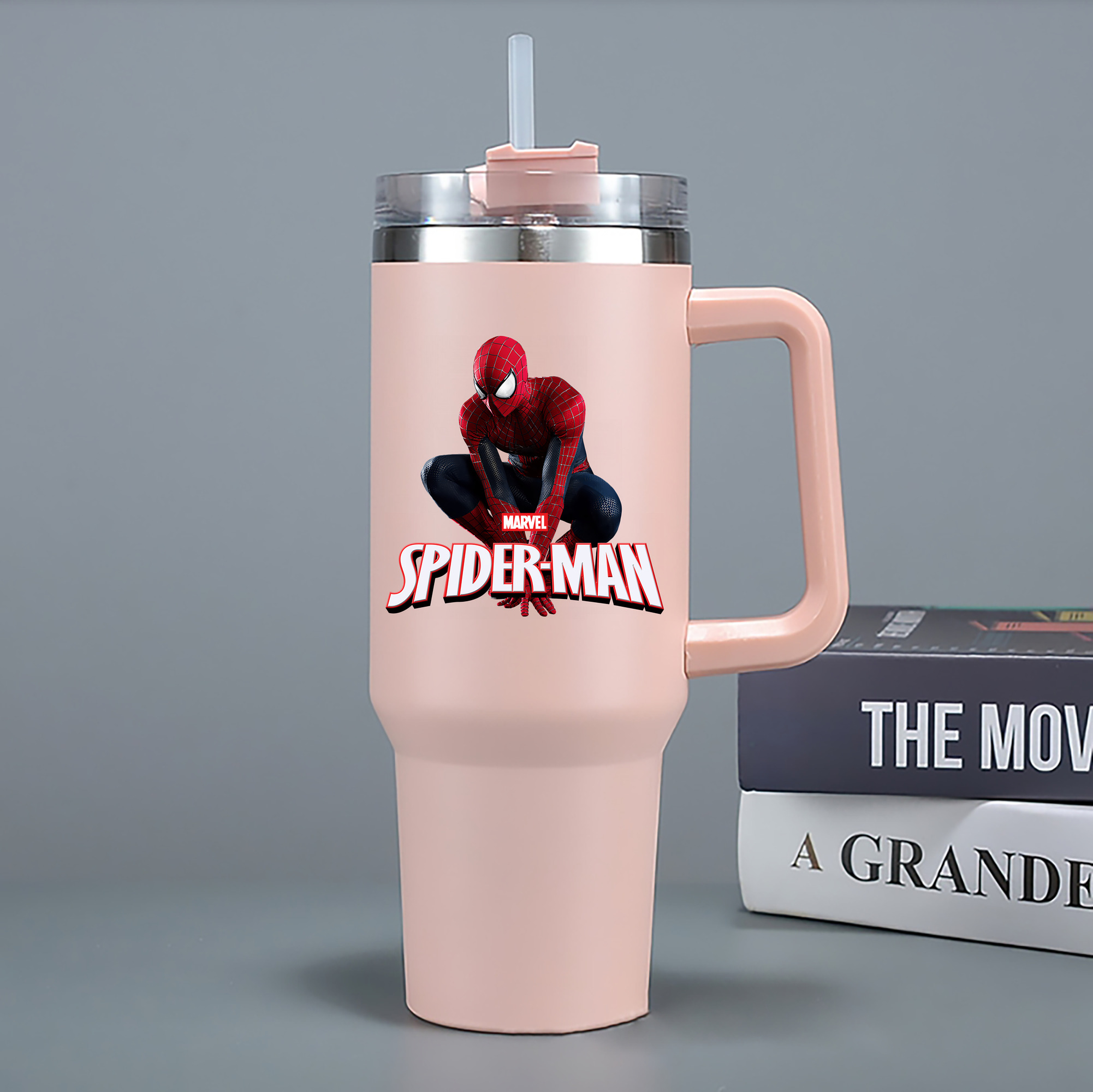 （画像用） Spider Man スパイダーマン 1200mL車用タンブラー - クリスタルステッカー（プラスチックストロー付き）